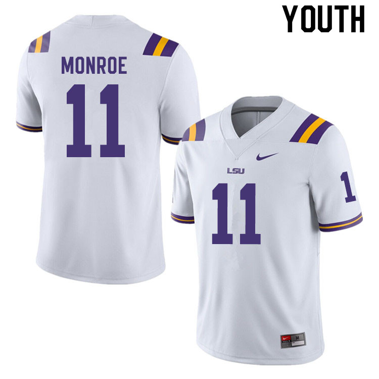 Youth #11 Eric Monroe LSU Tigers College Football Jerseys Sale-White - Click Image to Close